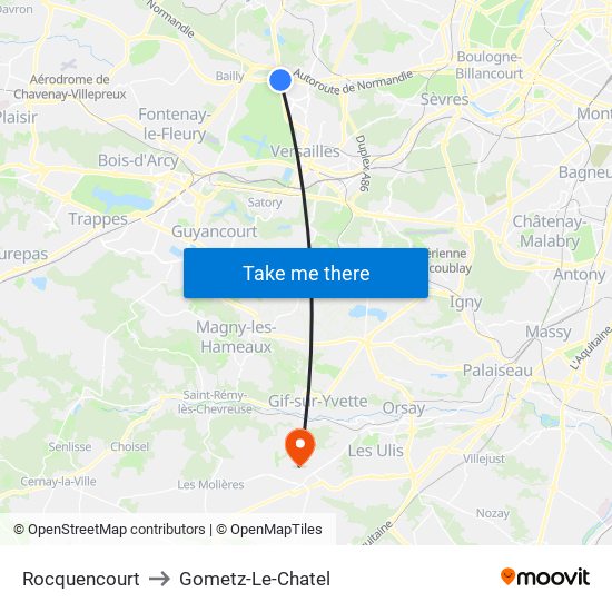 Rocquencourt to Gometz-Le-Chatel map