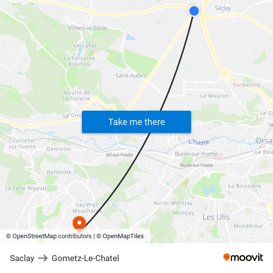 Saclay to Gometz-Le-Chatel map