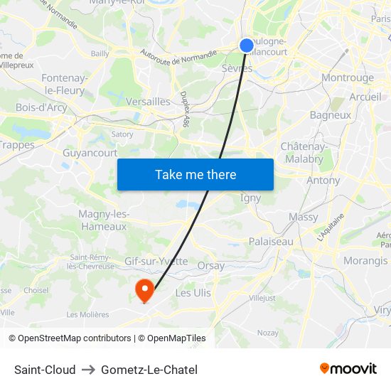 Saint-Cloud to Gometz-Le-Chatel map