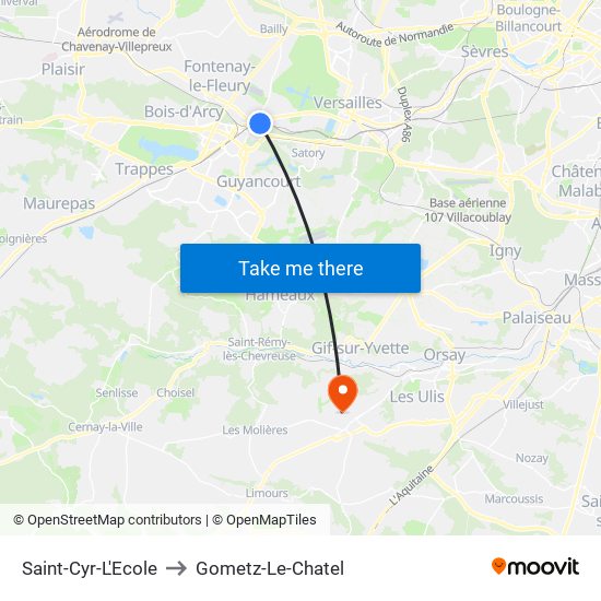 Saint-Cyr-L'Ecole to Gometz-Le-Chatel map