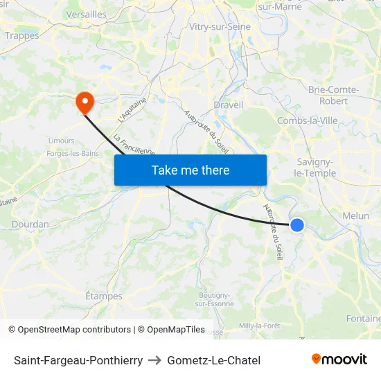 Saint-Fargeau-Ponthierry to Gometz-Le-Chatel map