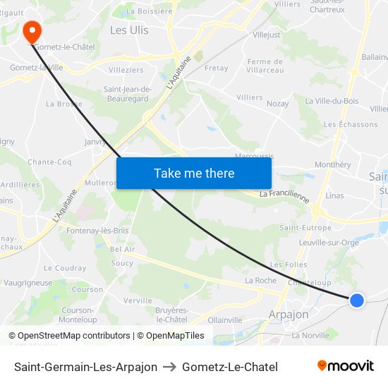 Saint-Germain-Les-Arpajon to Gometz-Le-Chatel map