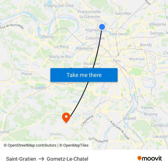 Saint-Gratien to Gometz-Le-Chatel map