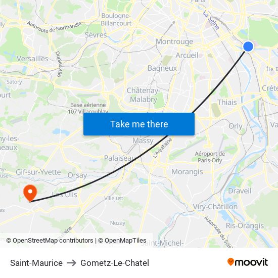 Saint-Maurice to Gometz-Le-Chatel map