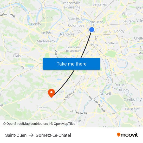 Saint-Ouen to Gometz-Le-Chatel map