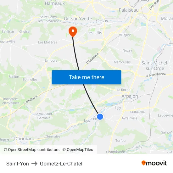 Saint-Yon to Gometz-Le-Chatel map