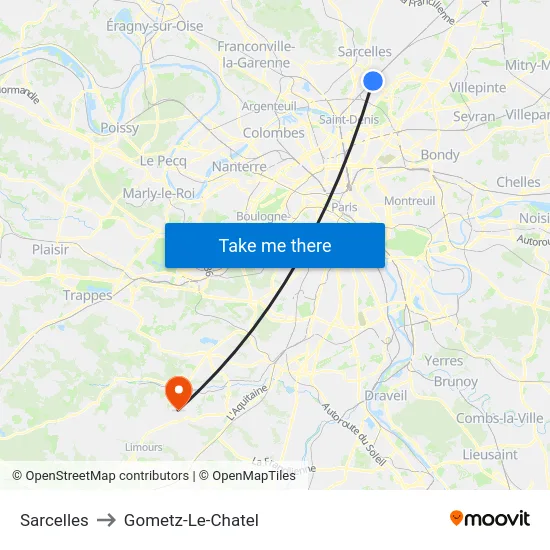 Sarcelles to Gometz-Le-Chatel map