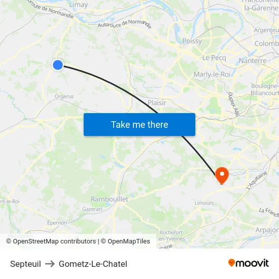 Septeuil to Gometz-Le-Chatel map