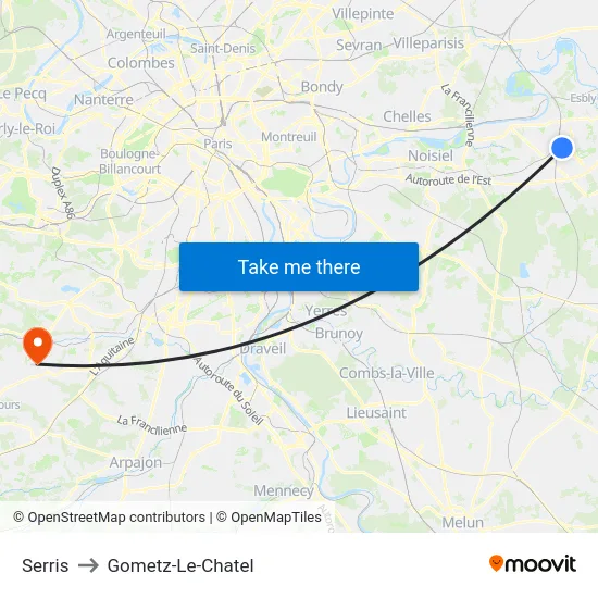 Serris to Gometz-Le-Chatel map