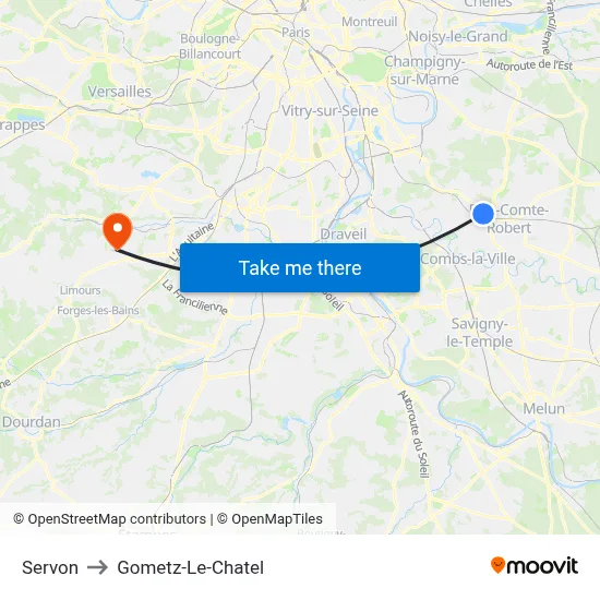 Servon to Gometz-Le-Chatel map