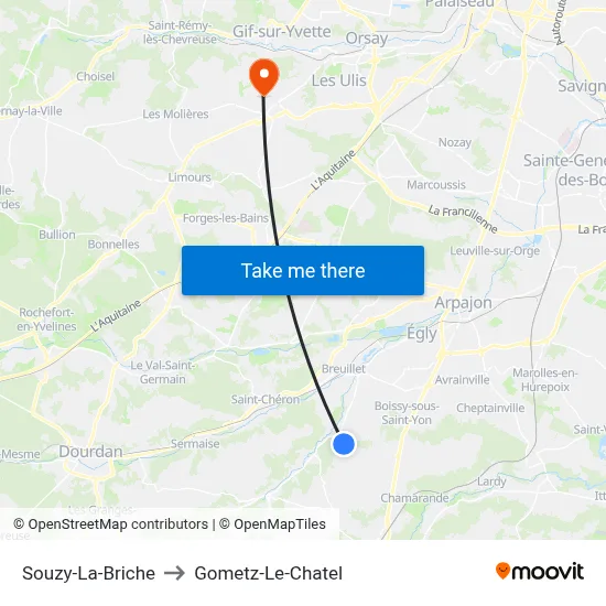 Souzy-La-Briche to Gometz-Le-Chatel map
