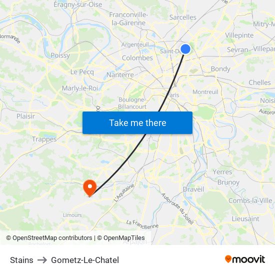 Stains to Gometz-Le-Chatel map