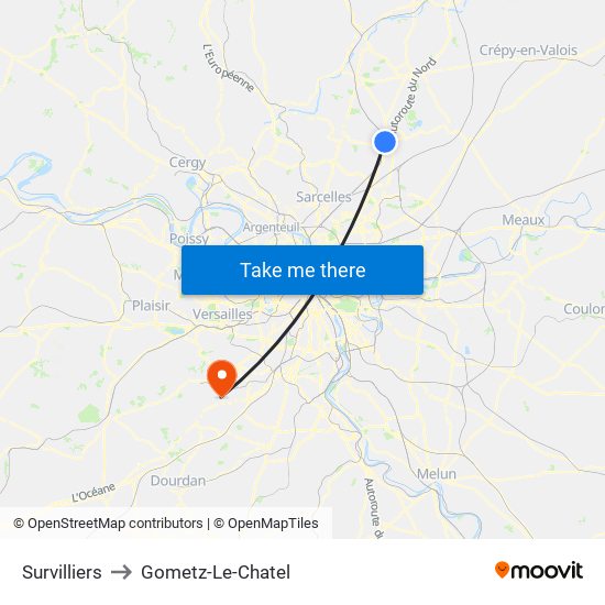 Survilliers to Gometz-Le-Chatel map