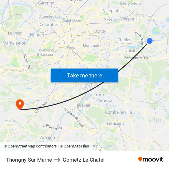 Thorigny-Sur-Marne to Gometz-Le-Chatel map