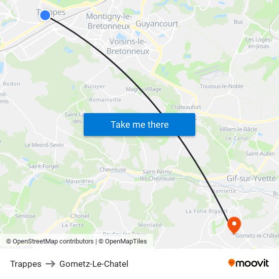 Trappes to Gometz-Le-Chatel map