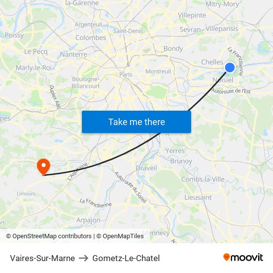 Vaires-Sur-Marne to Gometz-Le-Chatel map