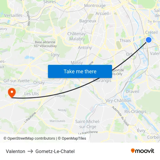 Valenton to Gometz-Le-Chatel map