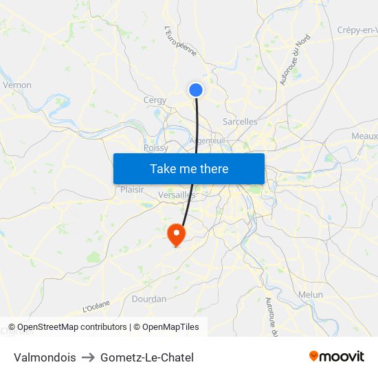 Valmondois to Gometz-Le-Chatel map