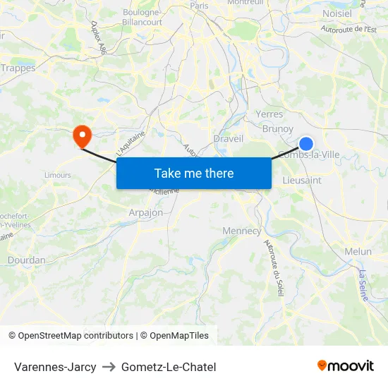 Varennes-Jarcy to Gometz-Le-Chatel map