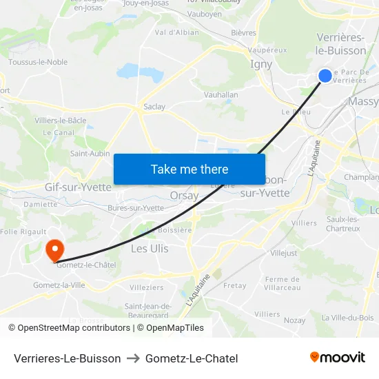 Verrieres-Le-Buisson to Gometz-Le-Chatel map