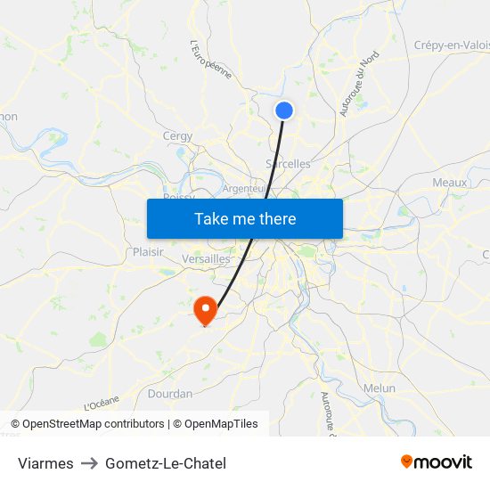 Viarmes to Gometz-Le-Chatel map