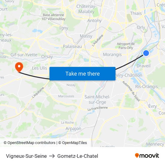 Vigneux-Sur-Seine to Gometz-Le-Chatel map