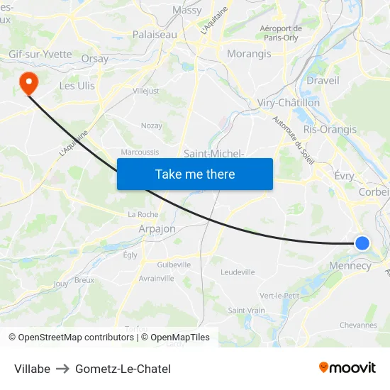 Villabe to Gometz-Le-Chatel map