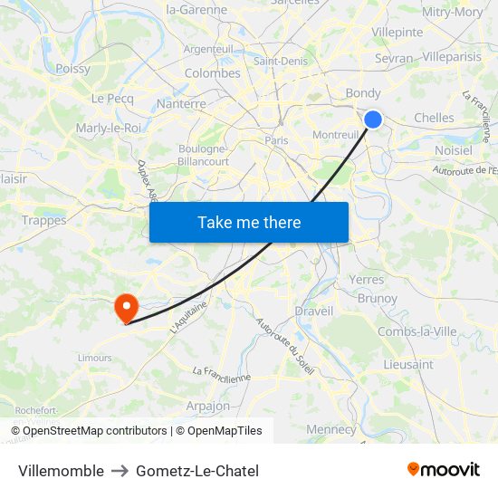 Villemomble to Gometz-Le-Chatel map