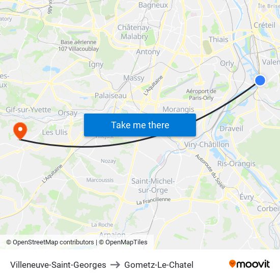 Villeneuve-Saint-Georges to Gometz-Le-Chatel map