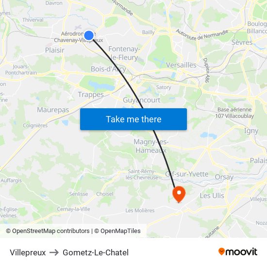 Villepreux to Gometz-Le-Chatel map