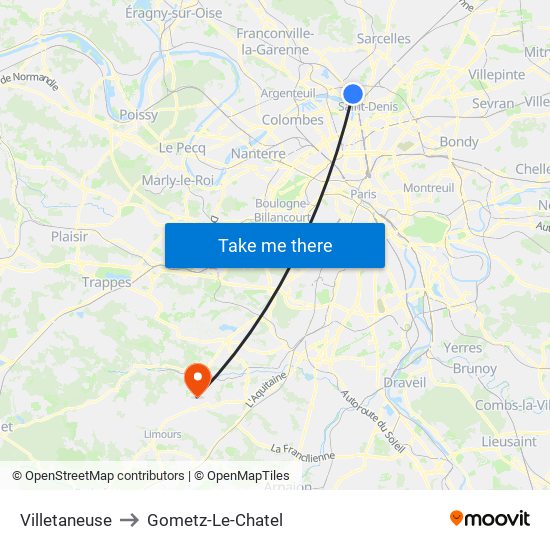 Villetaneuse to Gometz-Le-Chatel map
