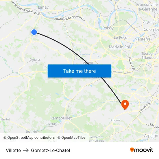 Villette to Gometz-Le-Chatel map