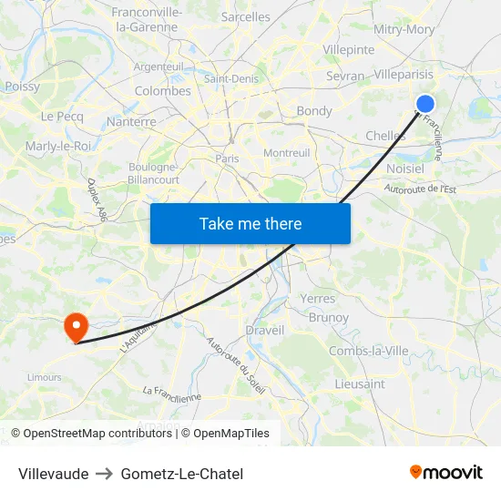Villevaude to Gometz-Le-Chatel map