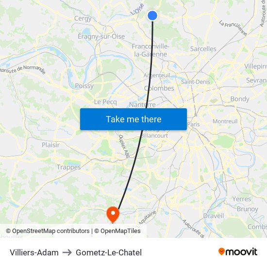 Villiers-Adam to Gometz-Le-Chatel map
