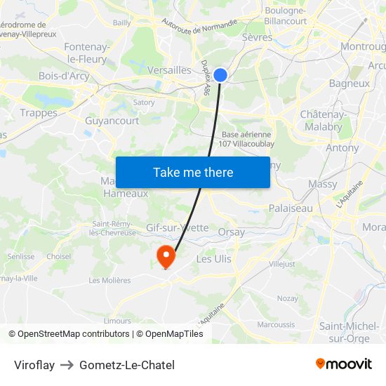 Viroflay to Gometz-Le-Chatel map