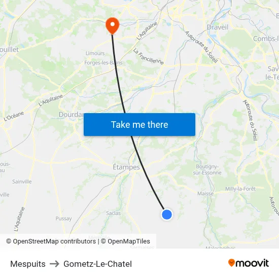 Mespuits to Gometz-Le-Chatel map