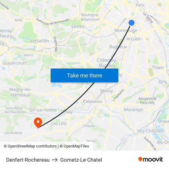 Denfert-Rochereau to Gometz-Le-Chatel map