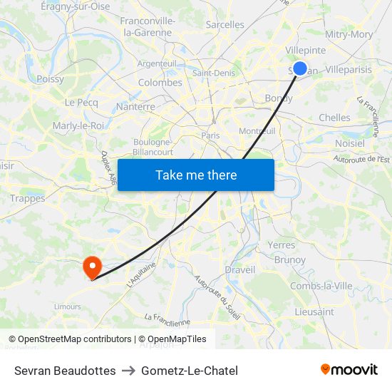 Sevran Beaudottes to Gometz-Le-Chatel map