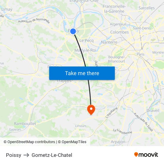 Poissy to Gometz-Le-Chatel map