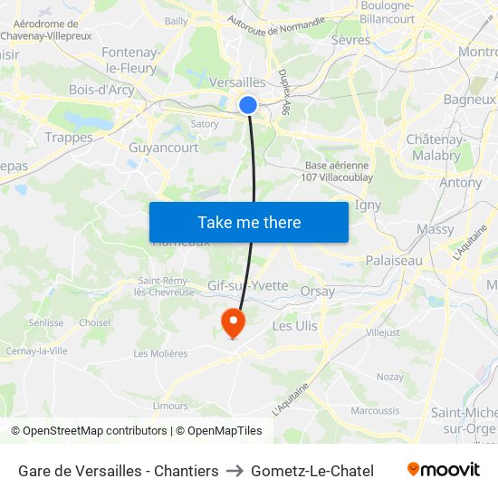 Gare de Versailles - Chantiers to Gometz-Le-Chatel map
