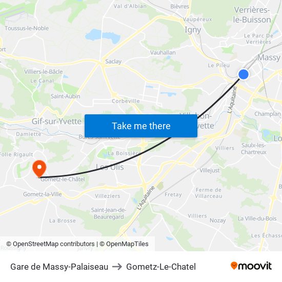 Gare de Massy-Palaiseau to Gometz-Le-Chatel map