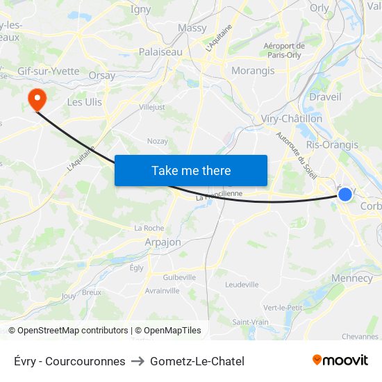 Évry - Courcouronnes to Gometz-Le-Chatel map