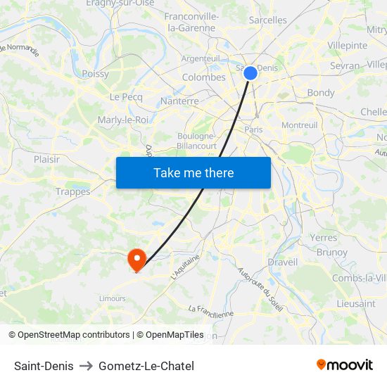 Saint-Denis to Gometz-Le-Chatel map
