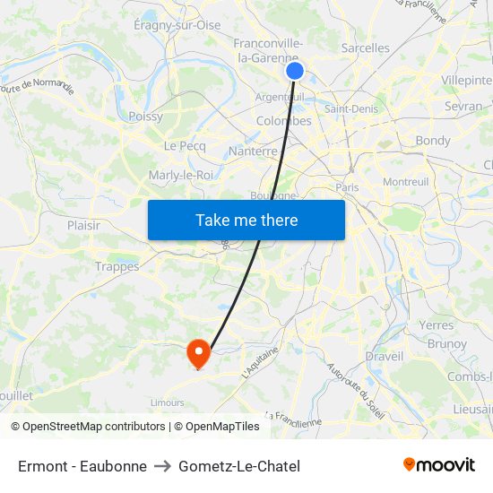 Ermont - Eaubonne to Gometz-Le-Chatel map