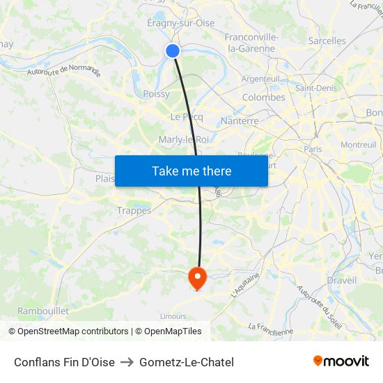 Conflans Fin D'Oise to Gometz-Le-Chatel map