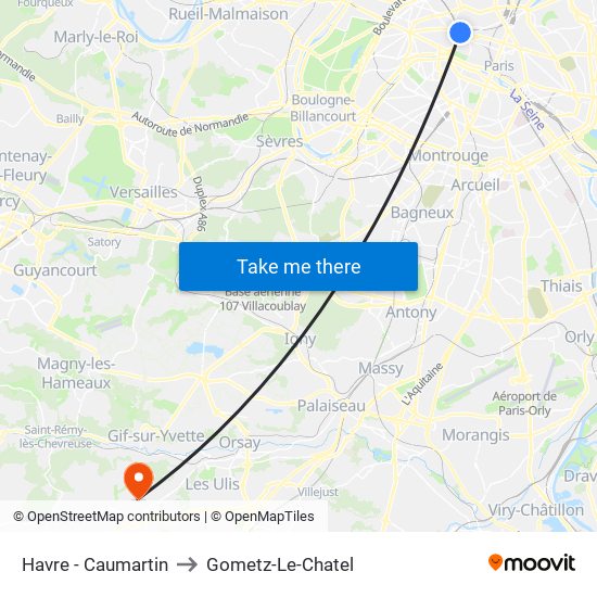 Havre - Caumartin to Gometz-Le-Chatel map