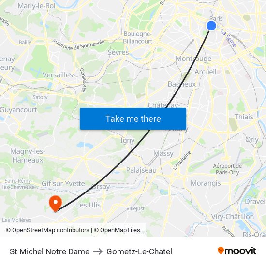 St Michel Notre Dame to Gometz-Le-Chatel map