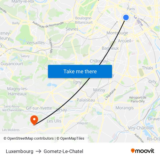 Luxembourg to Gometz-Le-Chatel map
