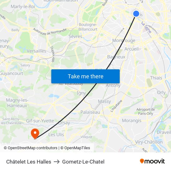 Châtelet Les Halles to Gometz-Le-Chatel map