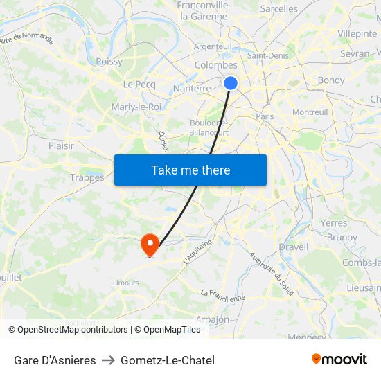 Gare D'Asnieres to Gometz-Le-Chatel map